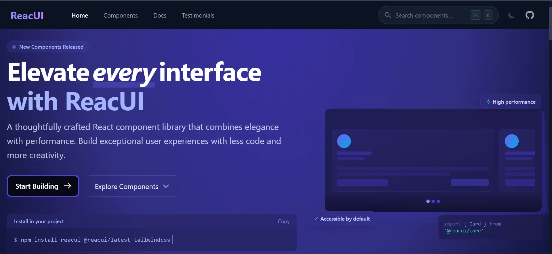 ReacUI - Component Library preview